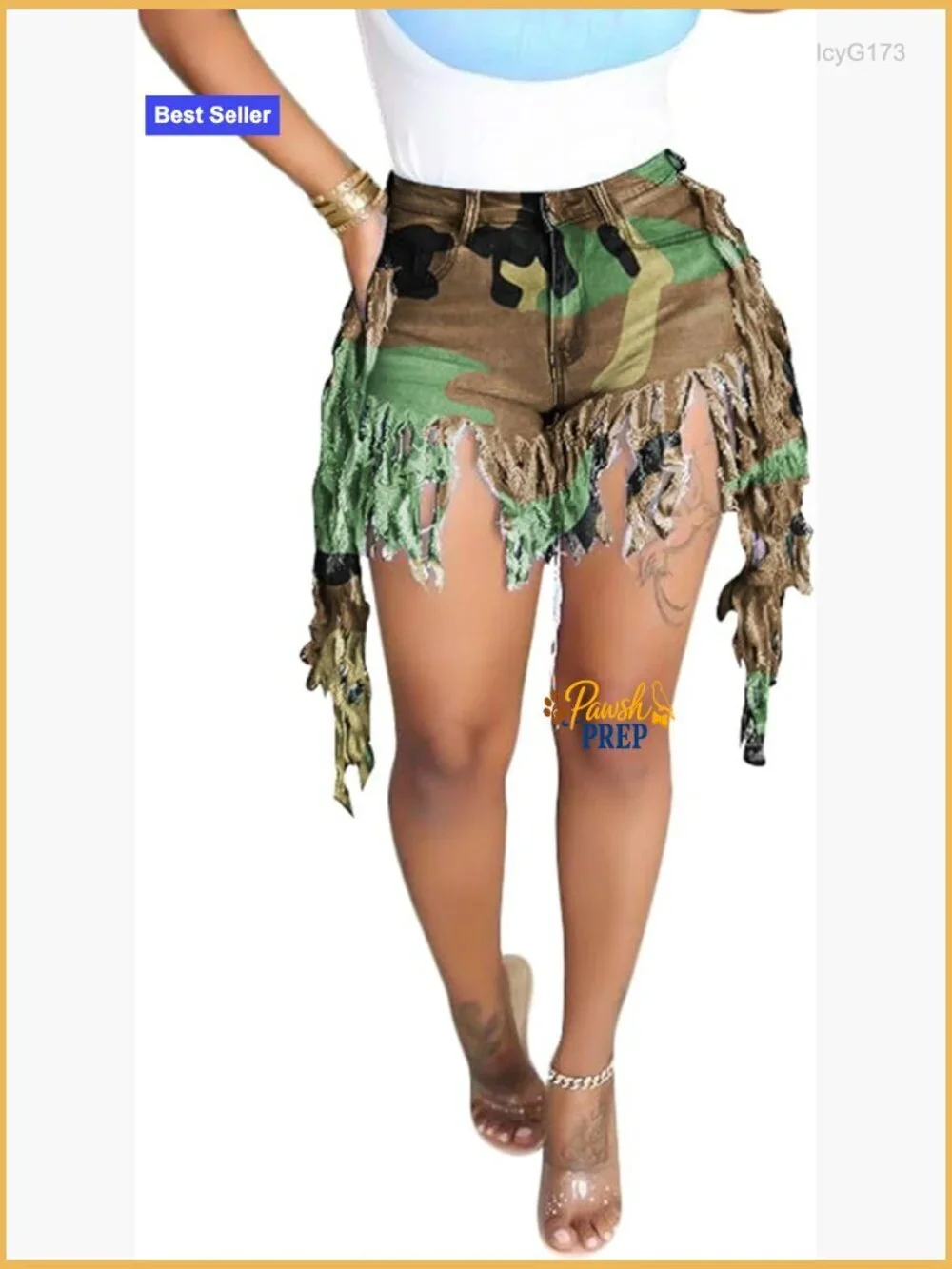High Waisted Stretchy Raw Hem Denim Shorts with Tassels